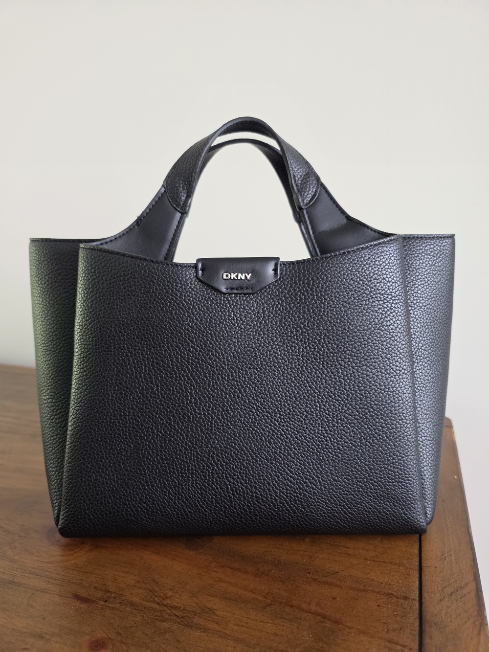 DKNY Black Pebbled Leather Satchel Bag W/ Detatchable Cross Body Strap